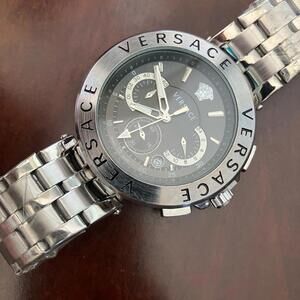 Versâce 44mm Stainless Satin Dial Black and Silver Watch